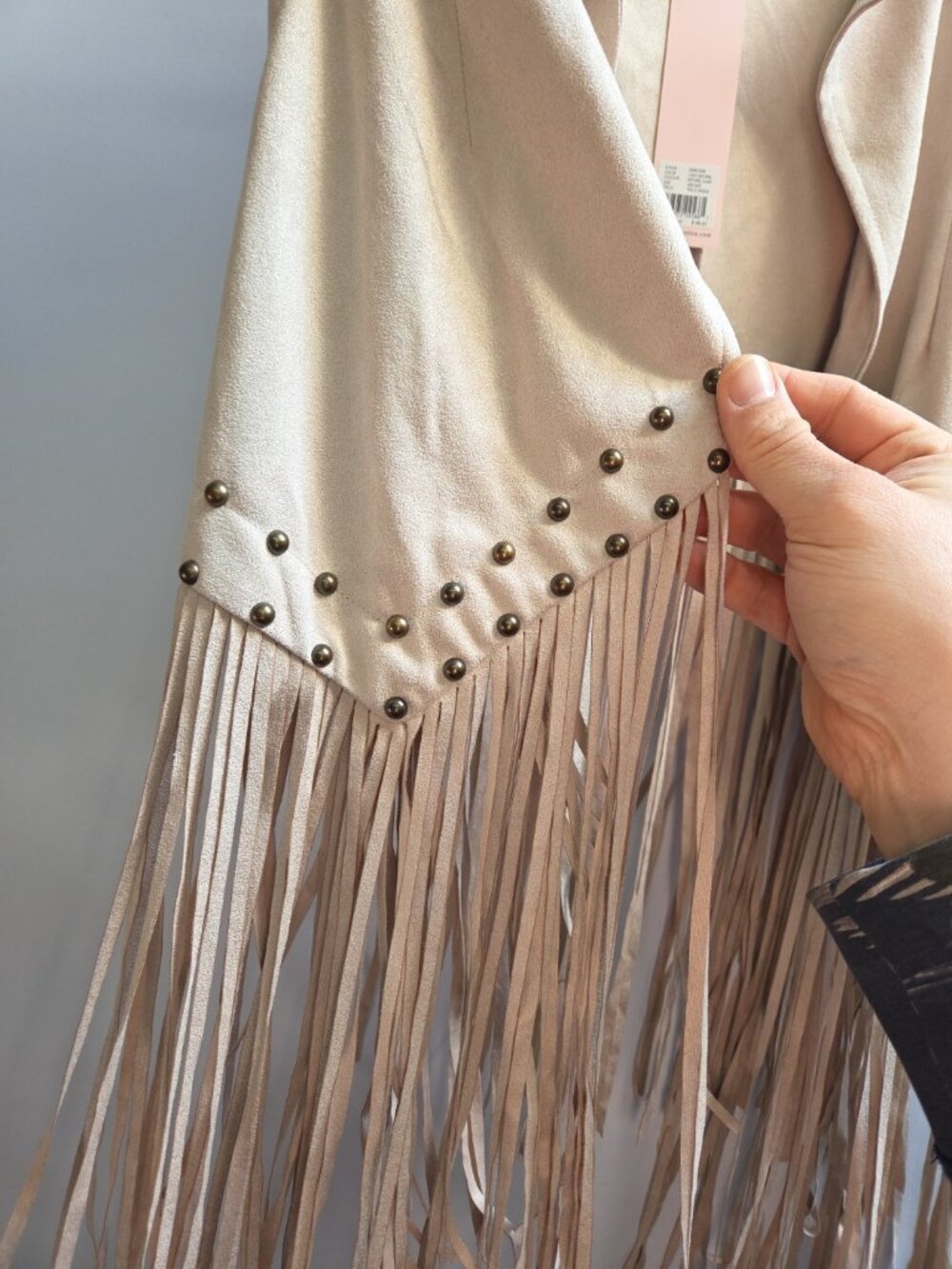 BCBGeneration Fringe Vest Women  Cream Cotton Country Studded Bohemian Hippie OS - Picture 3 of 6